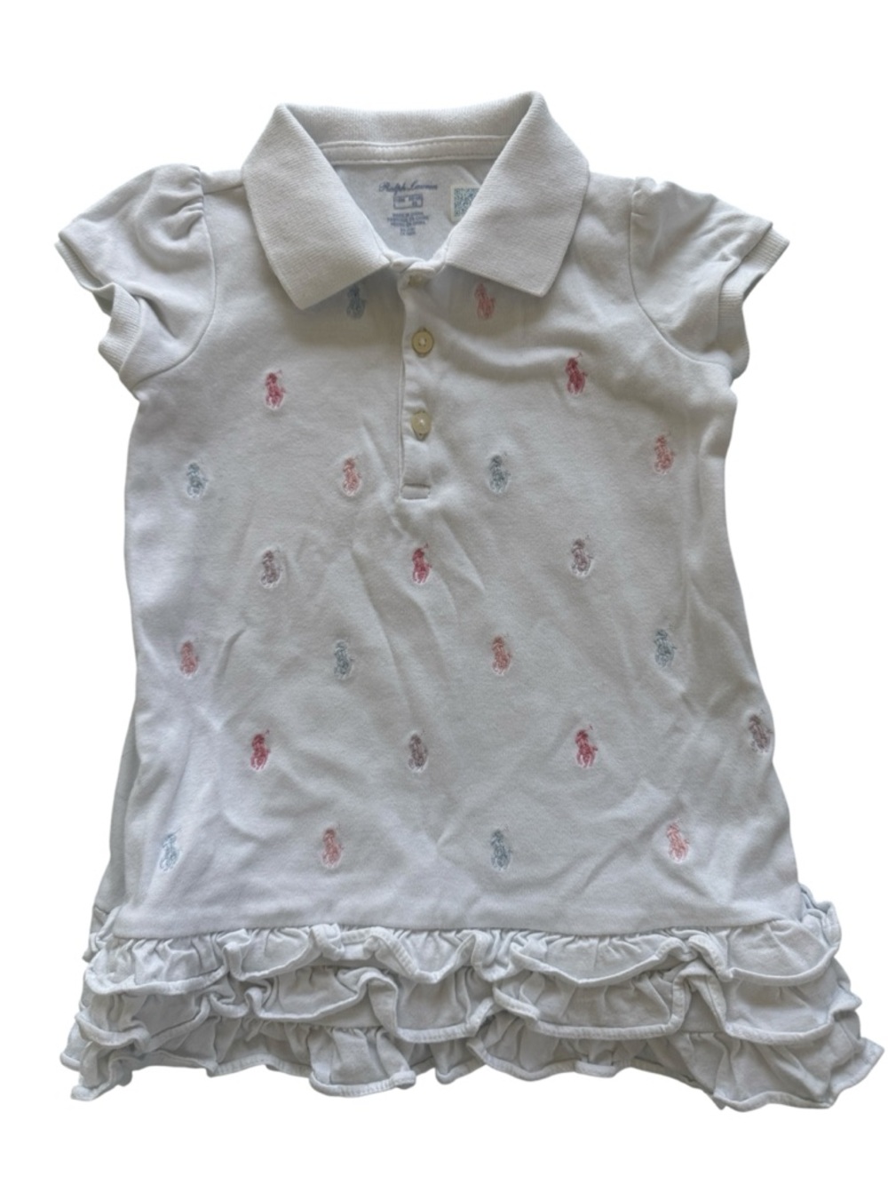 Ralph Lauren Baby Girl White Polo Dress | Pink & Blue Pony Embroidery | 18M